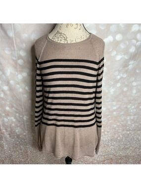 525 America Taupe Striped Knit Sweater Medium